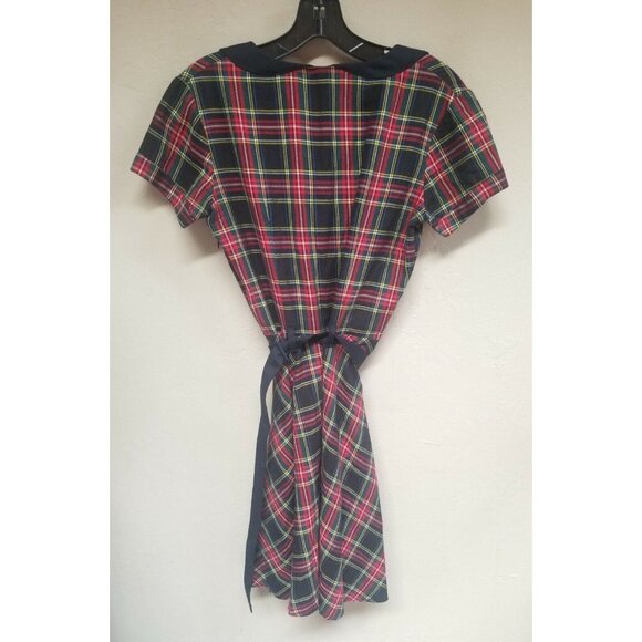Betina Lou Red Tartan Plaid Flannel Shirt Dress Size Medium Belted Short Sleeve - Picture 2 of 7